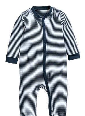 H&M Strampler Schlafanzug Pyjama Overall Dunkelblau Streifen 100% Baumwolle 62 - Bild 1 von 4