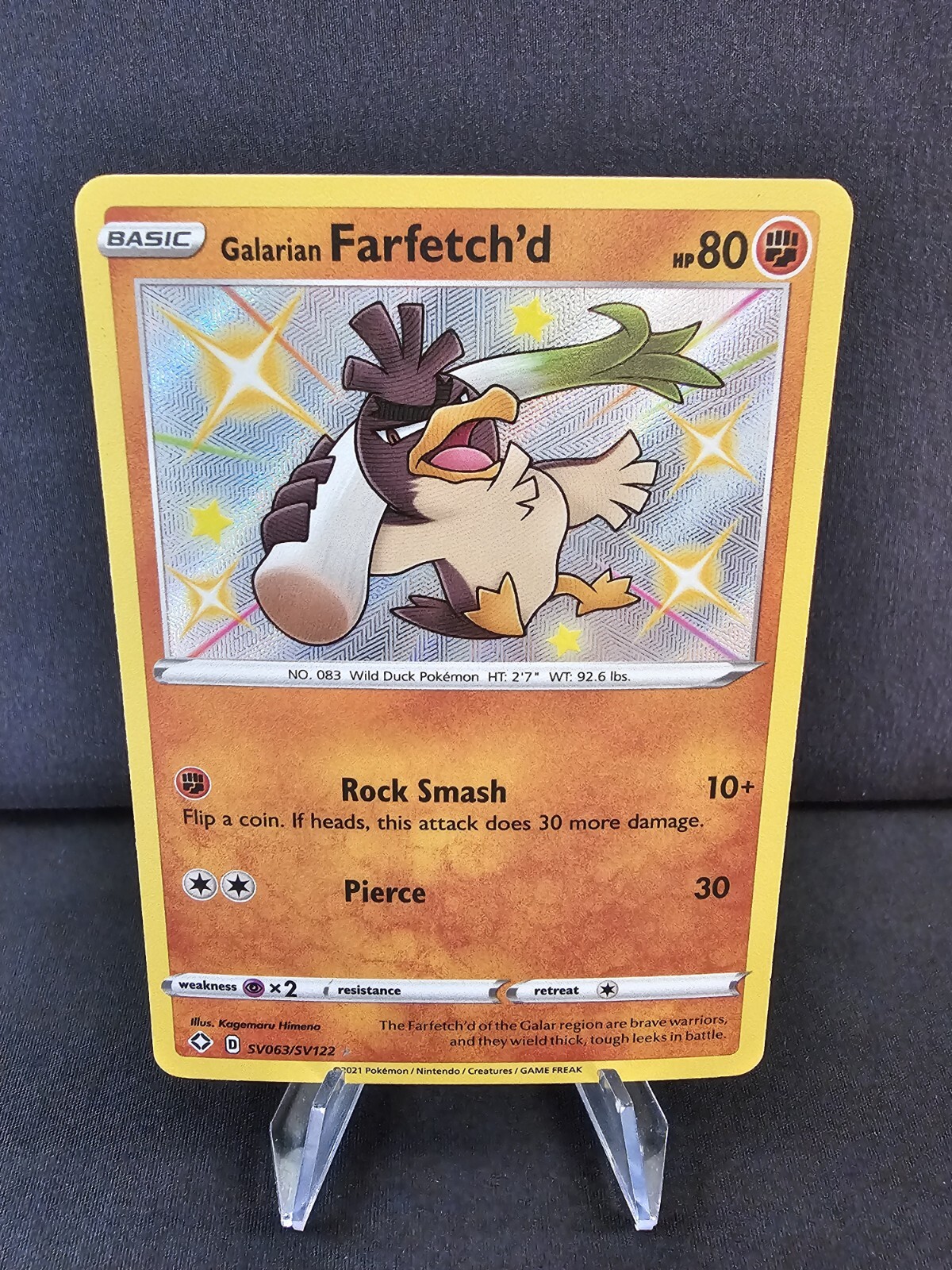 SHINY GALARIAN FARFETCH'D SV063/SV122 SHINING FATES POKEMON (HOLO RARE, NM)