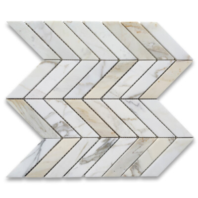 G7CXH Italian Calacatta Gold Marble 1x4 Chevron Mosaic Calcutta Tile Honed