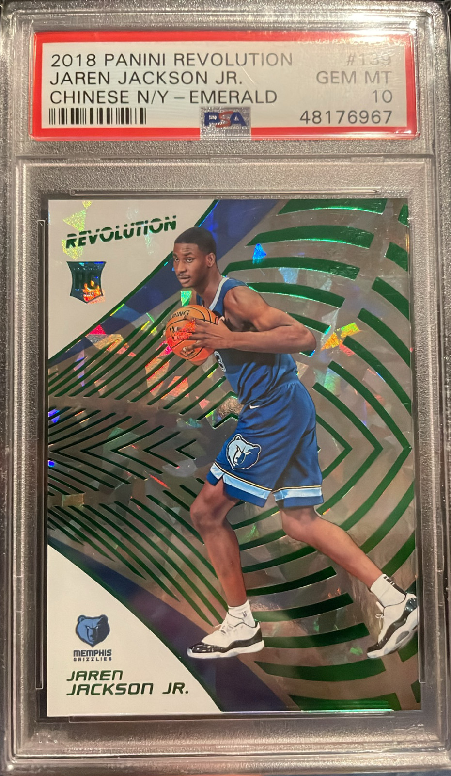 2018-19 Revolution Jaren Jackson Jr #139 Chinese NY Emerald Rookie /88 SP PSA 10