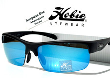 NEW HOBIE WHARF Matte Black Sport POLARIZED Cobalt Mirror Lens Sunglass 010168