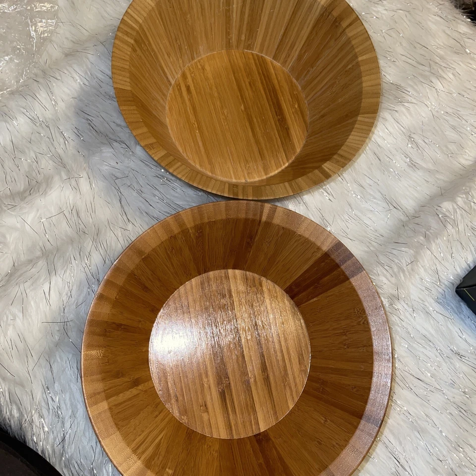 Set 2 Better Homes and Garden  Bamboo Salad Serving Bowl Fruits / Natural / NEW - Image 4 of 4