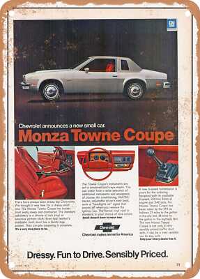 METAL SIGN - 1975 Chevy Monza Towne Coupe Vintage Ad