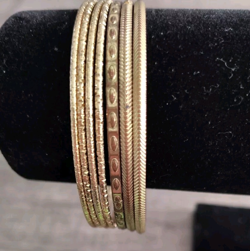 Bangle Bracelets Set Of 7 Gold Plated-image