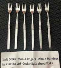5 Pieces of San Diego by Oneida / Wm A Rogers Stainless Cocktail Forks Free Ship
