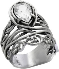 Artisan Sterling Silver Pear Shaped Cubic Zirconia Ring Handmade 10.0 New Italia
