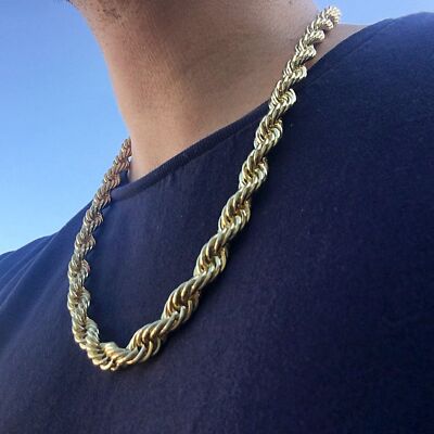 Mens Rope Chain Hip Hop Necklace Twisted Gold Plated 18 Inch Choker 10MM Wide e