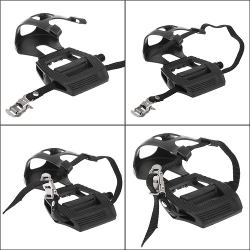 Pair Road Bike Pedals 9/16" Spindle Platform with Toe Clips Fixed Foot Strap - Picture 7 of 8
