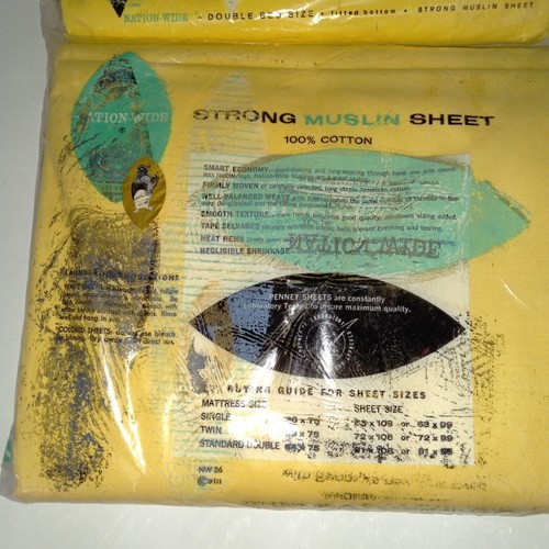 NOS VTG Penny's Nation Wide Double Yellow Sheet Set Flat, Fitted & Pillowcases - Picture 6 of 6