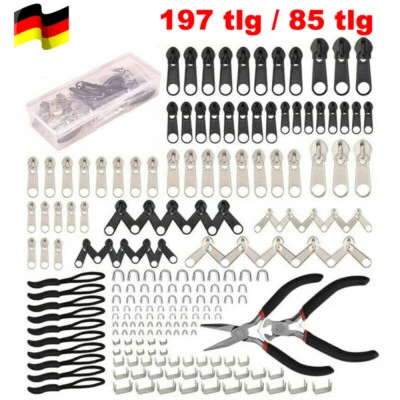 MARKENLOS 197x Reißverschluss Reparatur Kit Metall Zipper Fixer Kopf Repair Ersatz & Zange