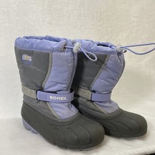 Sorel Flurry Snow Boots Youth Size 6 Purple Gray Grill Heatwave Shoes