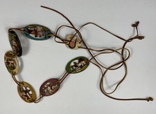 Hand Painted Wood Vintage Mexican Folk Art Belt 1950s 1960s Leather Beads 62  