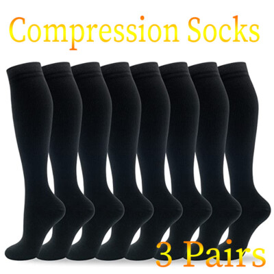 3 PAIRS Compression Socks Wide Calf Plus Size L Knee High 15-20mmHG Sports Socks