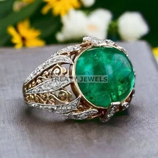 Emerald Cushion Cut Gemstone With 925 Sterling Silver Ring For Men's #542 *