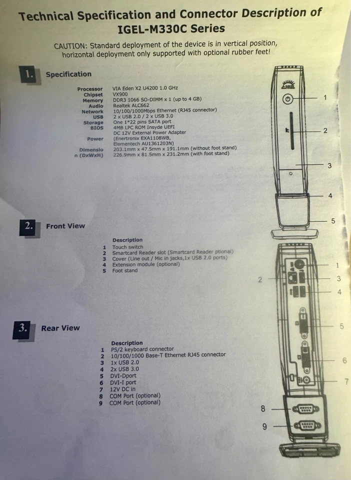 IGEL UD3-M330C Eden X2 U4200 processer 1GHz, 1066 SO-DIMM x 1 (up to 4GB) - Image 3 of 3