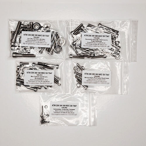 Kit visserie inox KTM 380 EXC SX MXC vis de carter moteur Allen 1998-2002