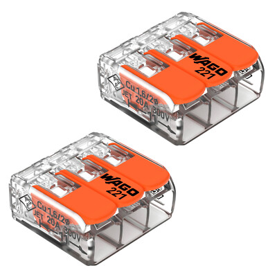 2x WAGO 3-Leiter-Klemme 4 mm² Verbindungsklemme Klemme mit Hebel 221-413