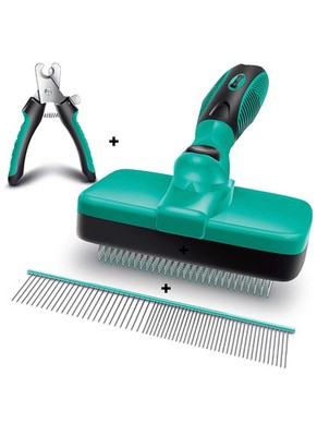 3in1 Pflege Set Hund Katze Bürste Selbstreinigend Krallenschere Fellbürste Kamm