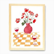 Flowers and Wine Art Print Framed Wall Art Poster Canvas Print Picture