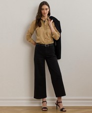 125 Lauren Ralph Lauren Stretch Chino Wide-Leg Cropped Pants Black Size 12