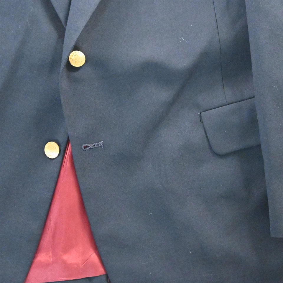 Chaqueta Blazer Abrigo Deportivo De Colección Hecha en EE. UU. 46R Azul Marino Dorado Botón 100% Lana para Hombres Foto 3 de 4