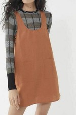 UO Kasey Linen Side-Button Shift Dress Urban Outfitter Cocoa Sleeveless New XS