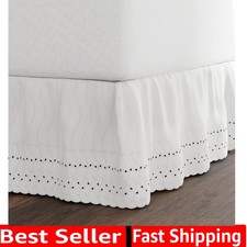 Eyelet Bed Skirt, Ruffled Design, 14 Inch Drop, Embroidered Scalloped Edge, Q...