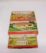 Vintage Set of Three O/S Gauge Plasticville Buildings in Original Box