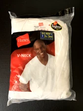 Hanes Tagless Men's White Cotton V-Neck Shirts 3 Pack Vtg 2004 Sz 3X Big Man