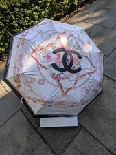 Chanel Floral And Chain Link Umbrella Black White Pink And Gold New In Box