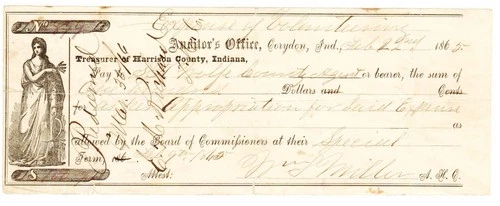 Indiana 1865 Civil War Volunteer Bounty loan repayment: printed $ 100.00 note