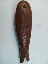 Vintage Scandinavian Hand Carved Wooden Fish Nut Cracker 8" • MCM Folk Art