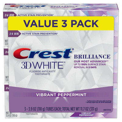 3D White Brilliance Toothpaste, Vibrant Peppermint, 3.9 Oz (Pack of 3)