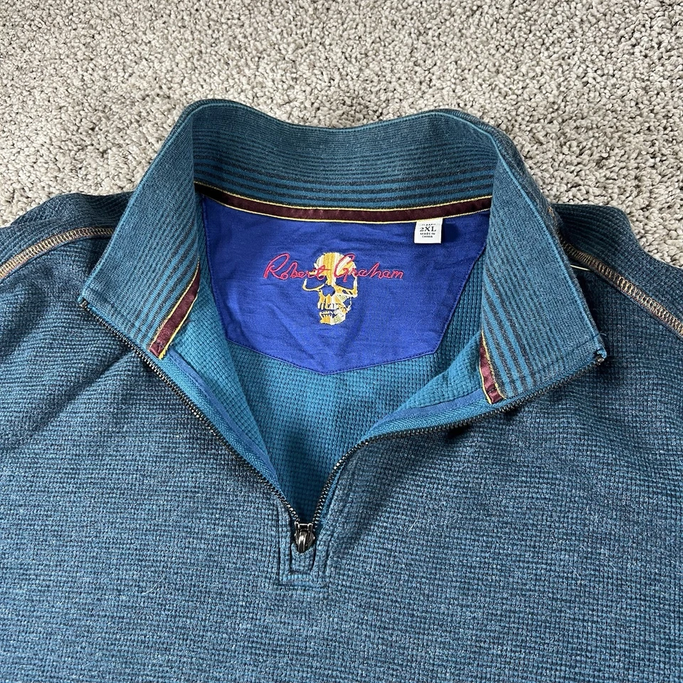 Suéter Robert Graham Para Hombres 2XL Calavera 1/4 Cremallera Tejido Waffle Pullover Manga Larga Foto 2 de 4