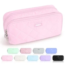  Large Pencil Case Pouch, Extra Big Pencil Bag with 8 Compartments, Pen Pink