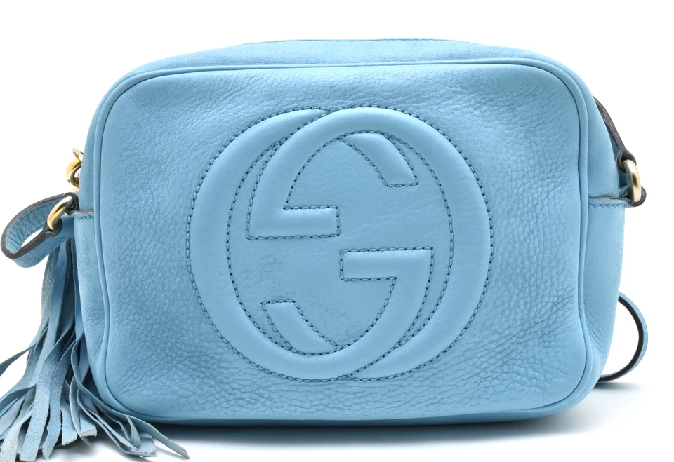 GUCCI Pequeño Disco Soho Bandolera Bolso de Hombro Cartera Bolso Cuero Azul Auténtico Foto 2 de 4