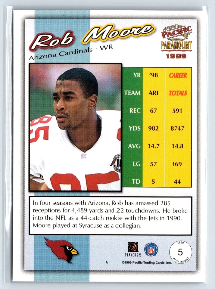 1999 Pacific Paramount Copper #5 Rob Moore - Image 2 of 2