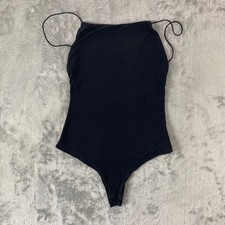 FASHION NOVA Bodysuit Womens Small Black Open Back High Neck Sleeveless Chic