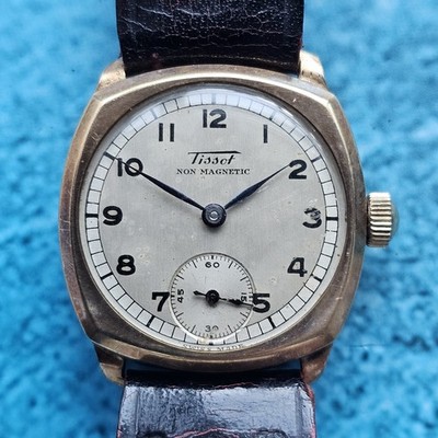 Vintage 9k Solid Gold Tissot Hand-Winding Cushion Men's Wristwatch