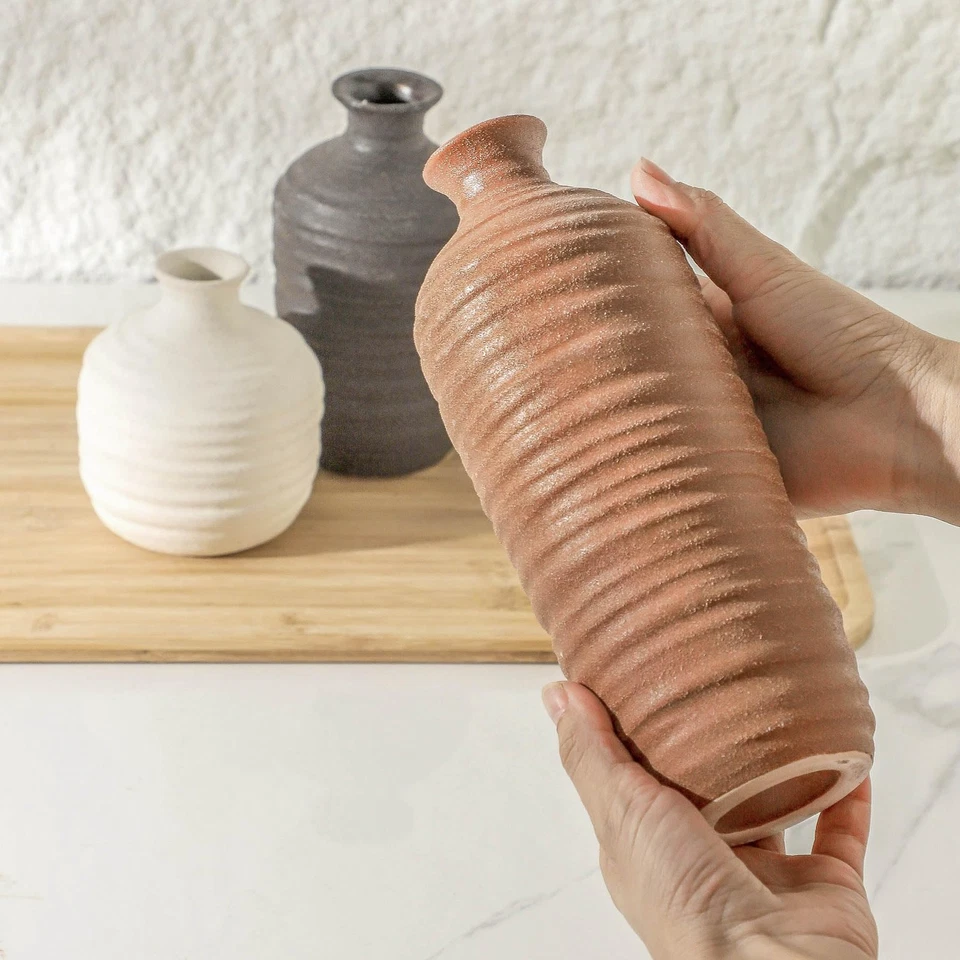 Ceramic Vase Set of 3 Neutral Decorative Vase for Farmhouse, Boho, or Rustic ... - Image 3 of 4