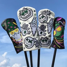 Luxury Wizard Cat Golf Driver Cover PU Headcover Fairway Wood Cover Hybrid Cover