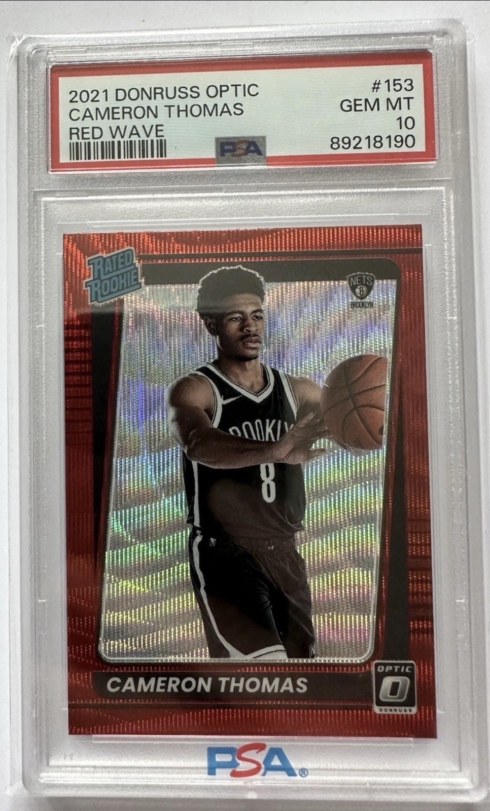 2021 Donruss Optic Red Wave Prizm Cameron Thomas #153 PSA 10 (RC) Nets Rookie