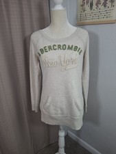 Abercrombie  Fitch White Raised Logo Pullover Long Sleeve Sweatshirt Size Small