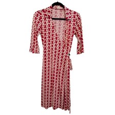 Forever Wrap Dress S Red Office Career Chain Print Classic Retro Party Romantic
