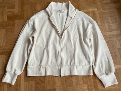Pull & Bear Sweatjacke Hell Beige Fast Weiß Mit Taschen Und Reißverschluss NEU M