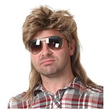 Men's Light Brown Mullet Wig - 80s Costume Party Accessory, Breathable Design