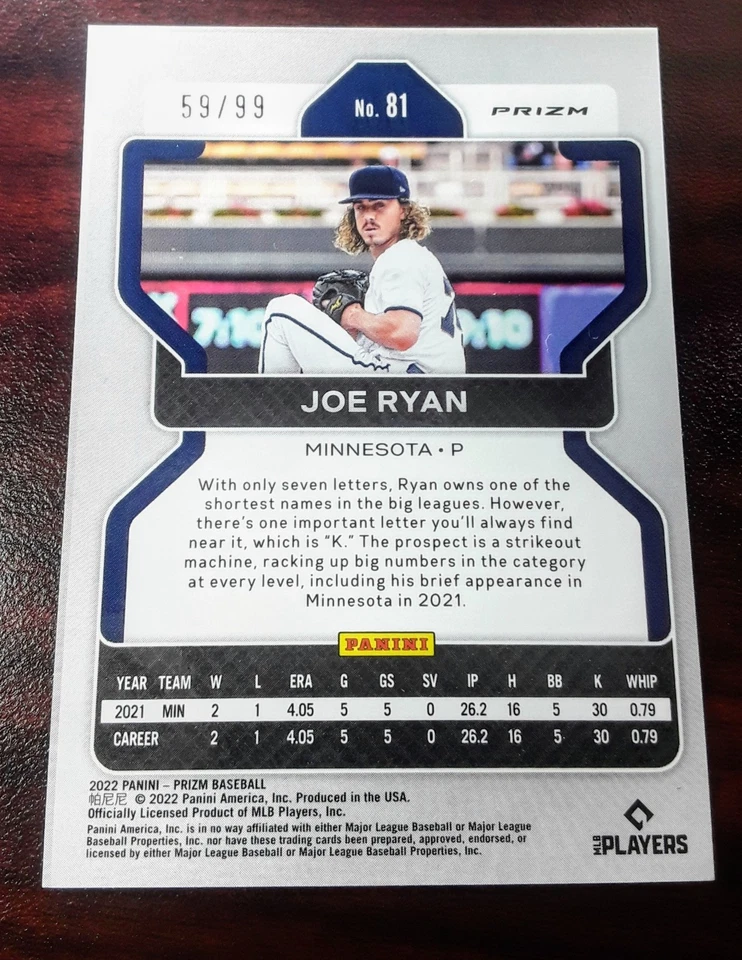 2022 Panini Prizm Red Donut Circle Prizm /99 Joe Ryan #81 Rookie RC - Image 2 of 2