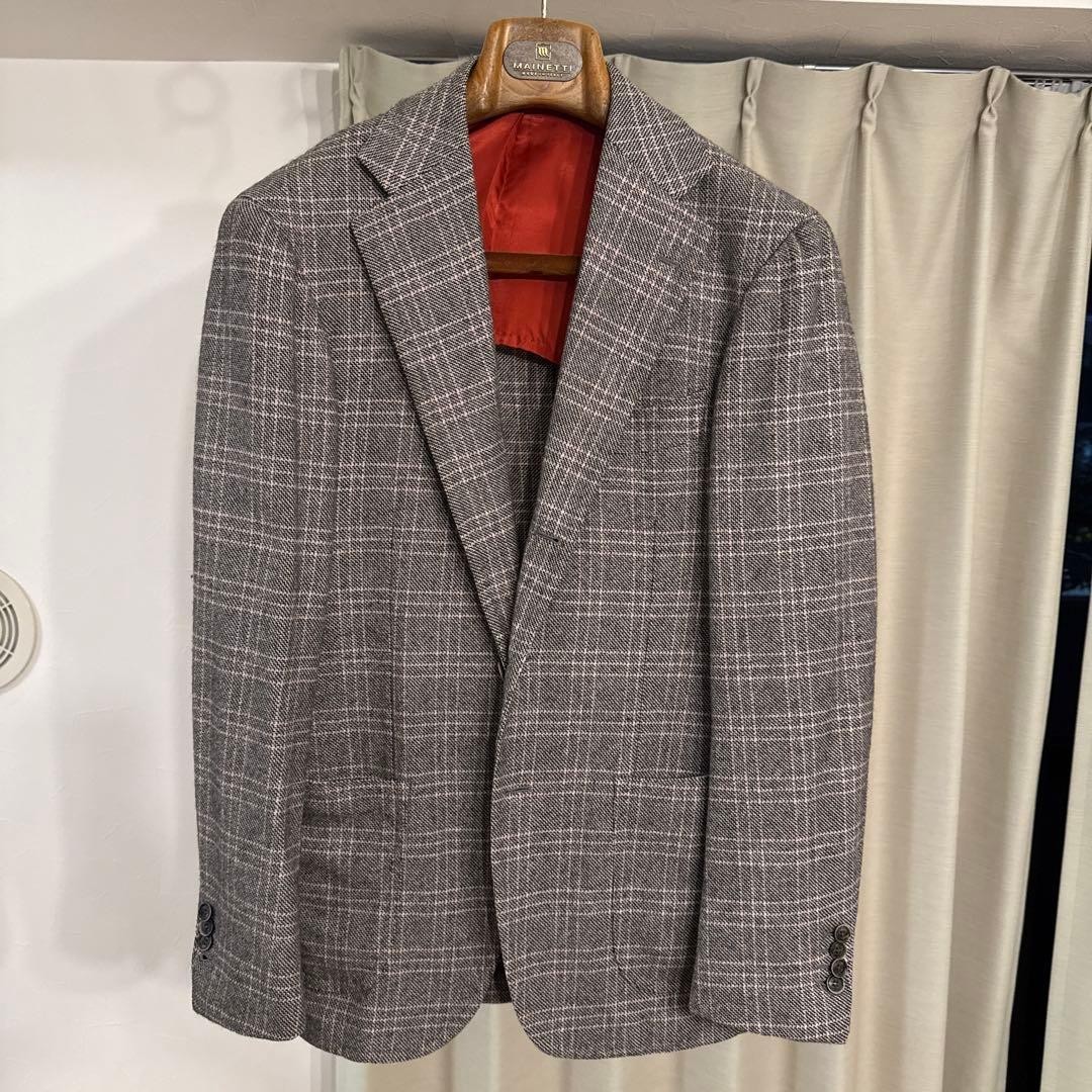 RING JACKET MEISTER Gray Check Pattern Tailored J… - image 1