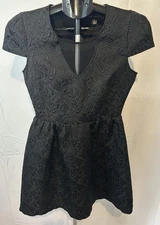 MM Couture | Black Dress, size S, Cap Sleeves. Embossed Design. Classy Evening