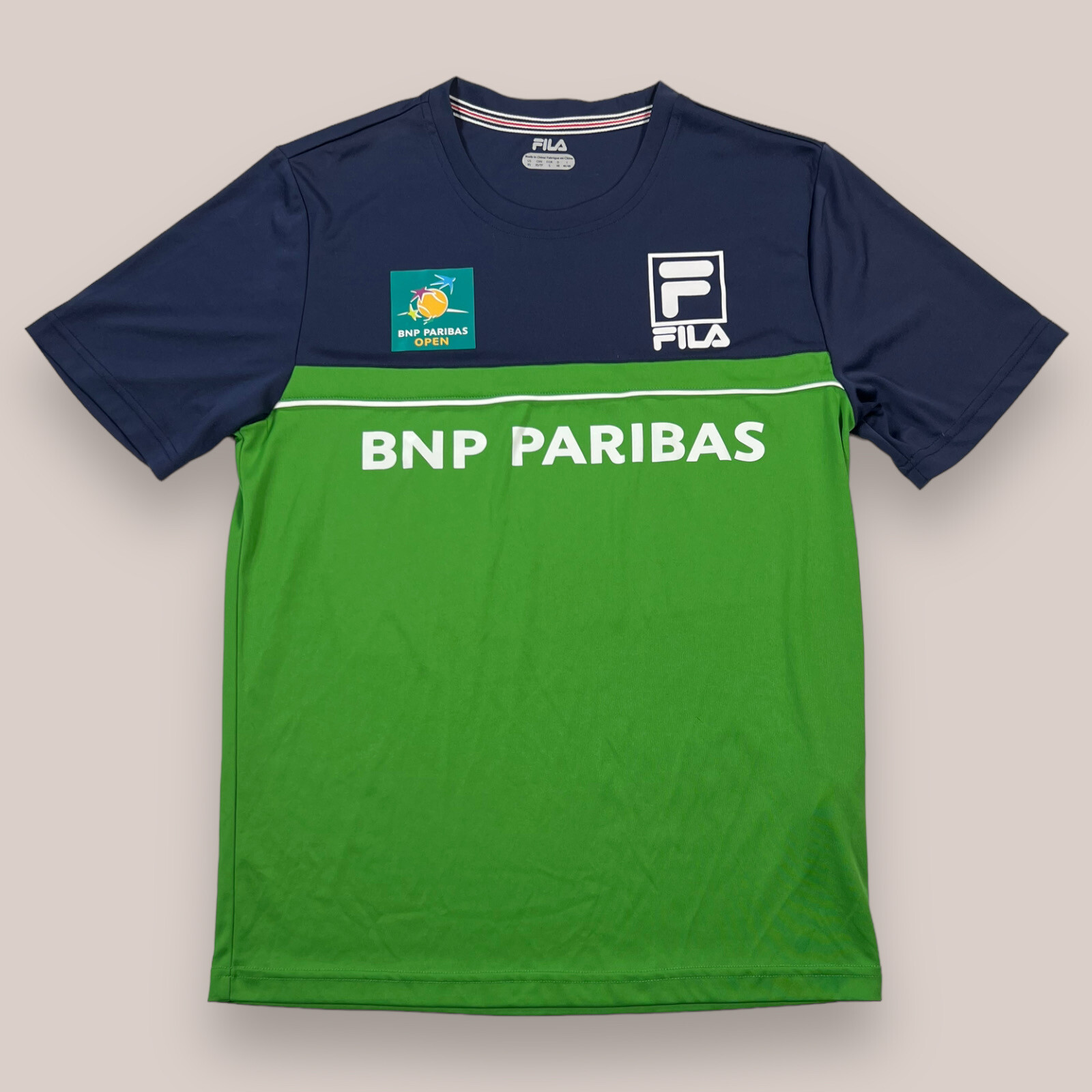 T shirt atletica da uomo FILA BNP Paribas manica corta aperta squadra di tennis taglia XS